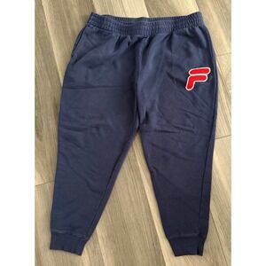 Fila Mens Fleece Jogger Sweatpants Navy Blue Red Logo XXL Big & Tall